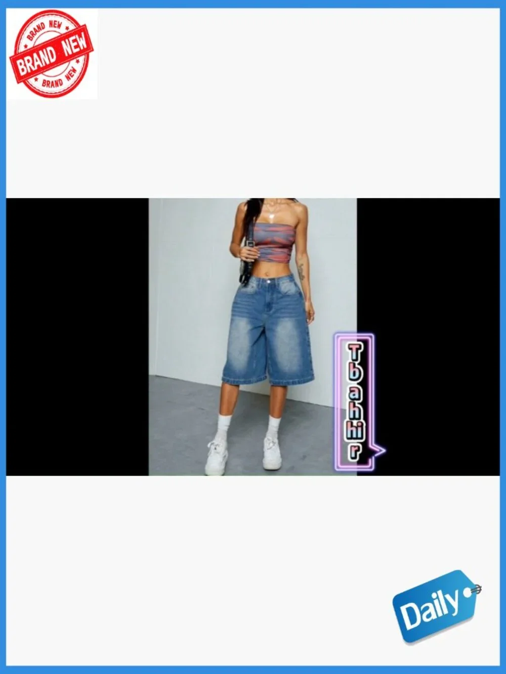 High Waisted Wide Leg Cropped Bermuda Jean Shorts Baggy Denim Jorts Y2k Capris
